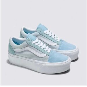 Vans Women's Light Blue and White Sneakers